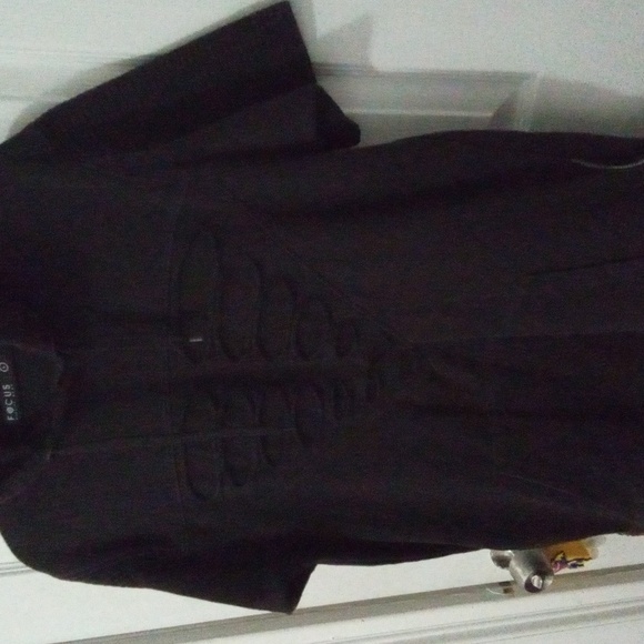 HOODED T-SHIRT  BLACK DISTRESSED side zippers--LARGE - Picture 2 of 5